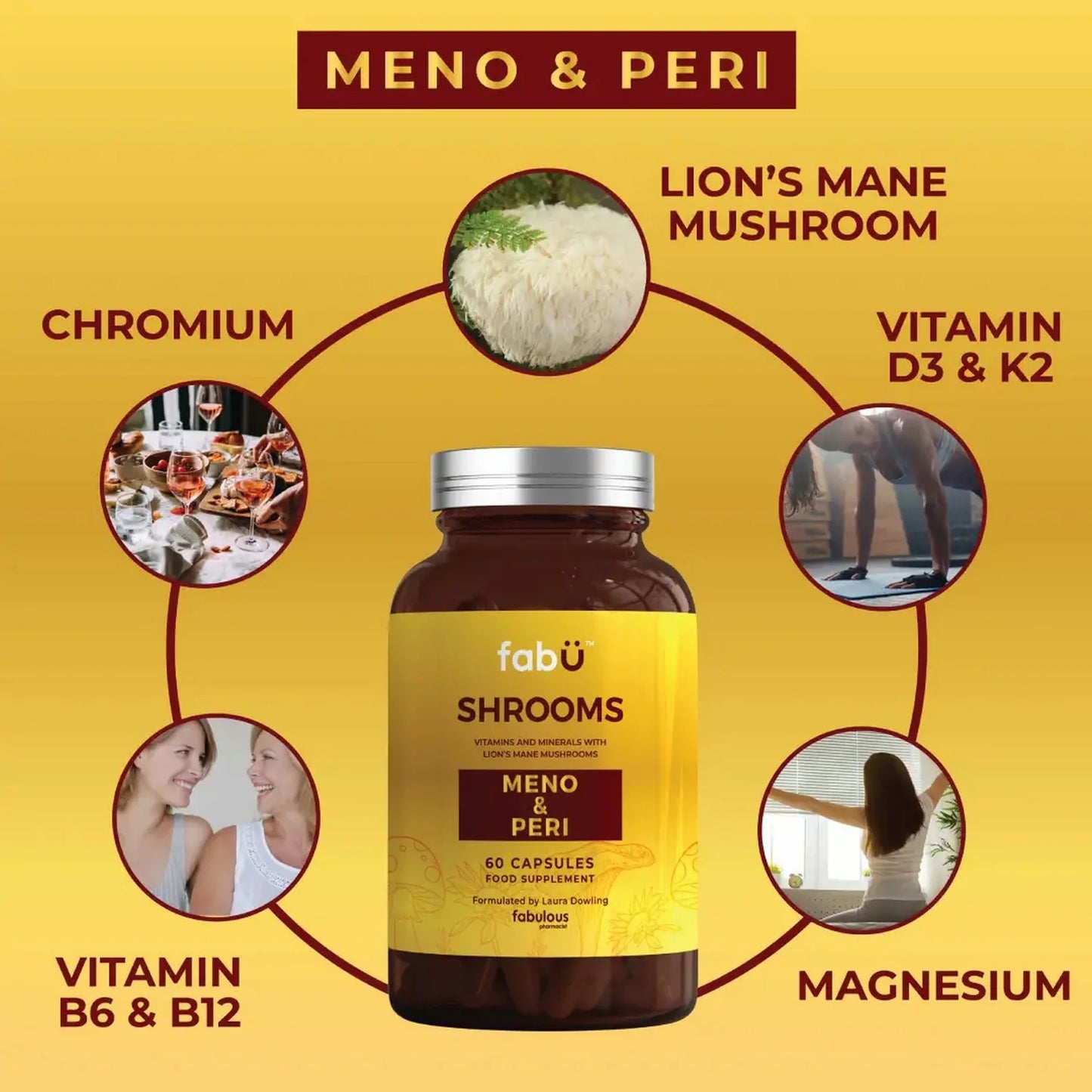 FabU Shrooms Meno & Peri 60 Capsules - Menopause & Perimenopause Relief